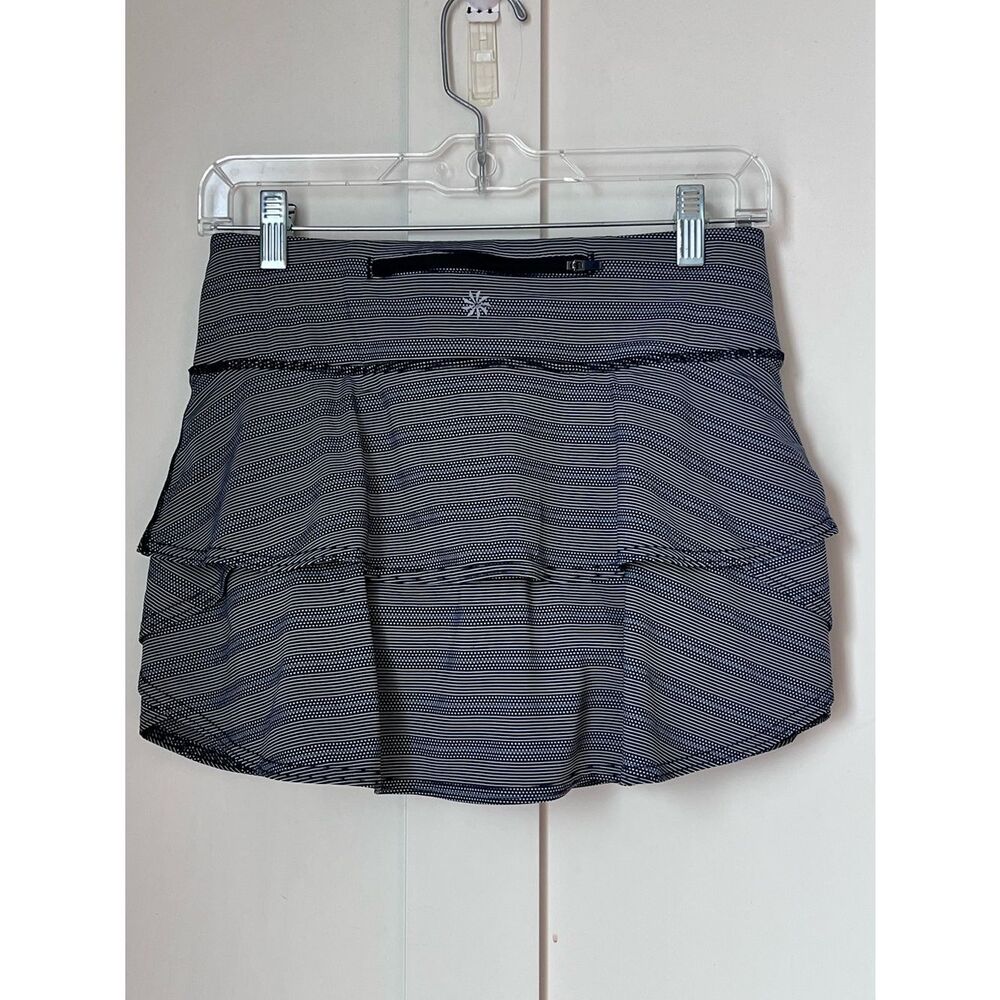 Athleta Navy Blue Stripe Swagger Ruffle Tennis Athletic Golf Activewear Skort S